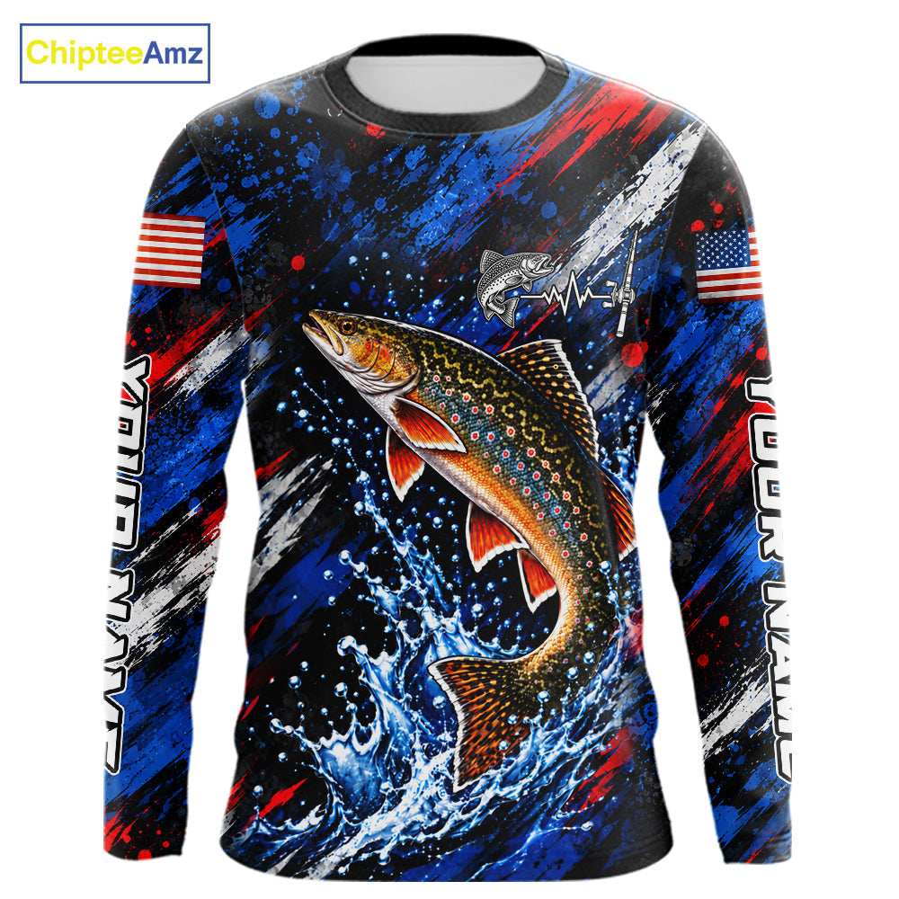 Brook Trout Fishing Shirt Custom US Flag Splash Water Long Sleeve Apparel