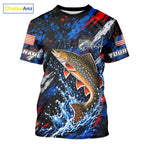 Brook Trout Fishing Shirt Custom US Flag Splash Water Short Sleeve Apparel