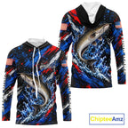 Catfish Fishing Shirt Custom US Flag Splash Water Long Sleeve Hooded Apparel