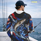 Catfish Fishing Shirt Custom US Flag Splash Water Long Sleeve Hooded Apparel