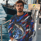 Catfish Fishing Shirt Custom US Flag Splash Water Long Sleeve Apparel