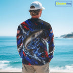 Catfish Fishing Shirt Custom US Flag Splash Water Long Sleeve Apparel