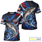 Catfish Fishing Shirt Custom US Flag Splash Water Short Sleeve Apparel