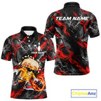Red Fire Flame Beer Mug Bowling Polo Shirt Custom Black Team Tournament Jersey
