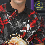 Red Fire Flame Beer Mug Bowling Polo Shirt Custom Black Team Tournament Jersey