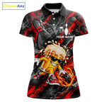 Red Fire Flame Beer Mug Bowling Polo Shirt Custom Black Team Tournament Jersey