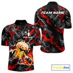 Red Fire Flame Beer Mug Bowling Polo Shirt Custom Black Team Tournament Jersey