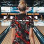 Red Fire Flame Beer Mug Bowling Polo Shirt Custom Black Team Tournament Jersey