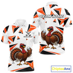Custom Turkey Orange Black Geometric Golf Polo Shirt, Funny Thanksgiving Golf Team Shirt