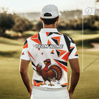 Custom Turkey Orange Black Geometric Golf Polo Shirt, Funny Thanksgiving Golf Team Shirt