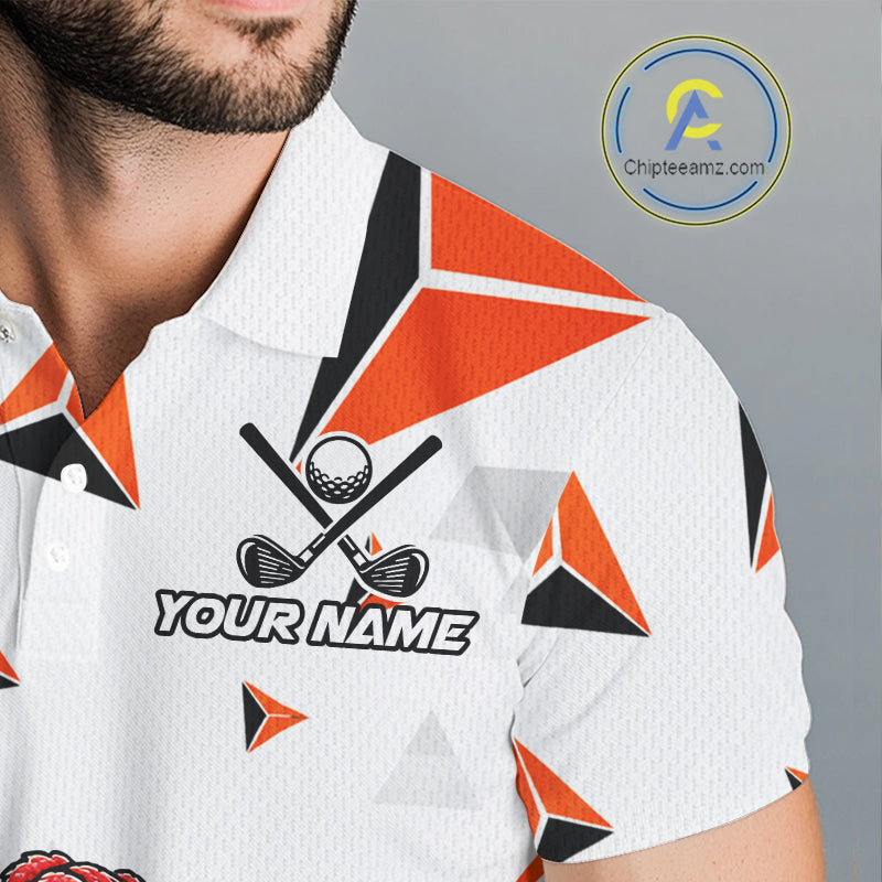 Custom Turkey Orange Black Geometric Golf Polo Shirt, Funny Thanksgiving Golf Team Shirt