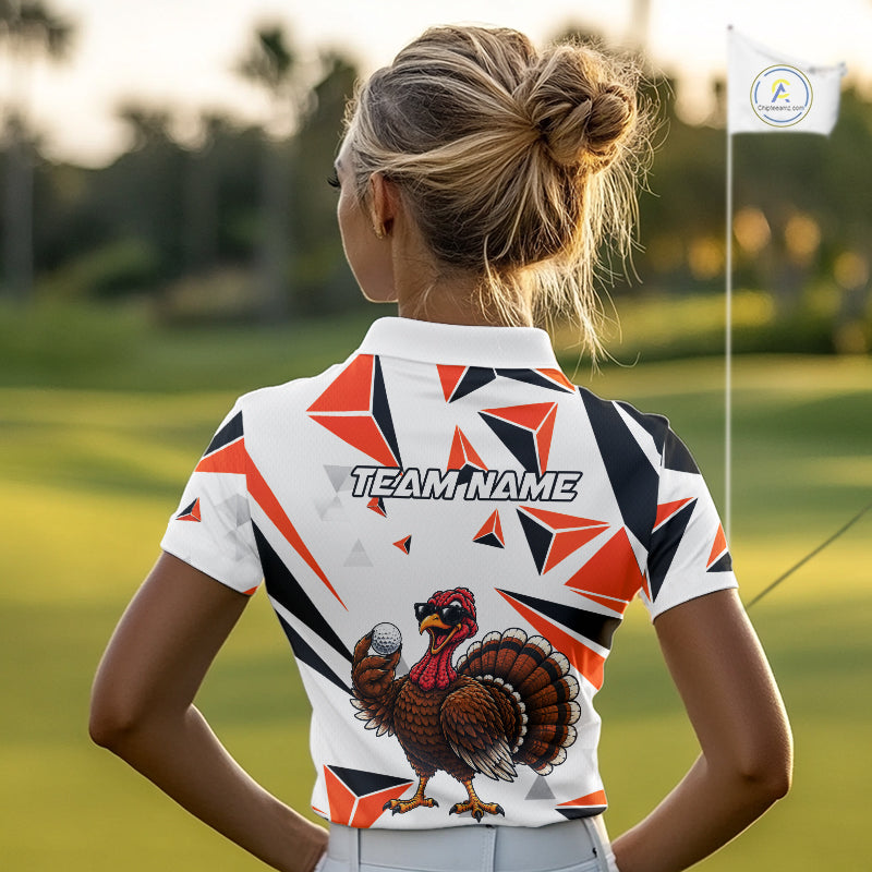 Custom Turkey Orange Black Geometric Golf Polo Shirt, Funny Thanksgiving Golf Team Shirt