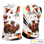 Custom Turkey Orange Black Geometric Sleeveless Golf Polo Shirt, Funny Thanksgiving Golf Team Shirt