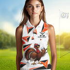 Custom Turkey Orange Black Geometric Sleeveless Golf Polo Shirt, Funny Thanksgiving Golf Team Shirt