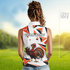 Custom Turkey Orange Black Geometric Sleeveless Golf Polo Shirt, Funny Thanksgiving Golf Team Shirt