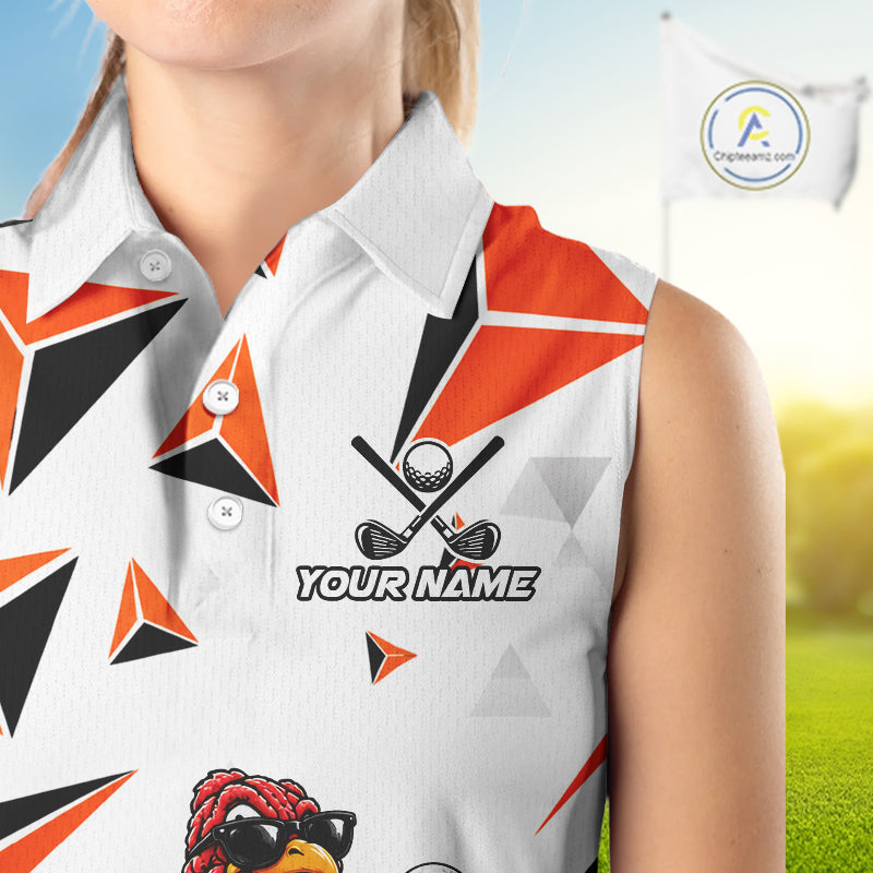 Custom Turkey Orange Black Geometric Sleeveless Golf Polo Shirt, Funny Thanksgiving Golf Team Shirt