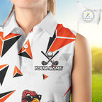 Custom Turkey Orange Black Geometric Sleeveless Golf Polo Shirt, Funny Thanksgiving Golf Team Shirt