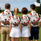 Custom Turkey Orange Black Geometric Golf Polo Shirt, Funny Thanksgiving Golf Team Shirt