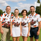 Custom Turkey Orange Black Geometric Golf Polo Shirt, Funny Thanksgiving Golf Team Shirt