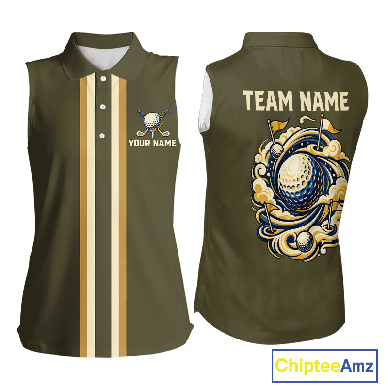 Personalized Sleeveless Golf Polo Shirt Retro Design Custom Name Team Golf Shirt, Golfing Gift