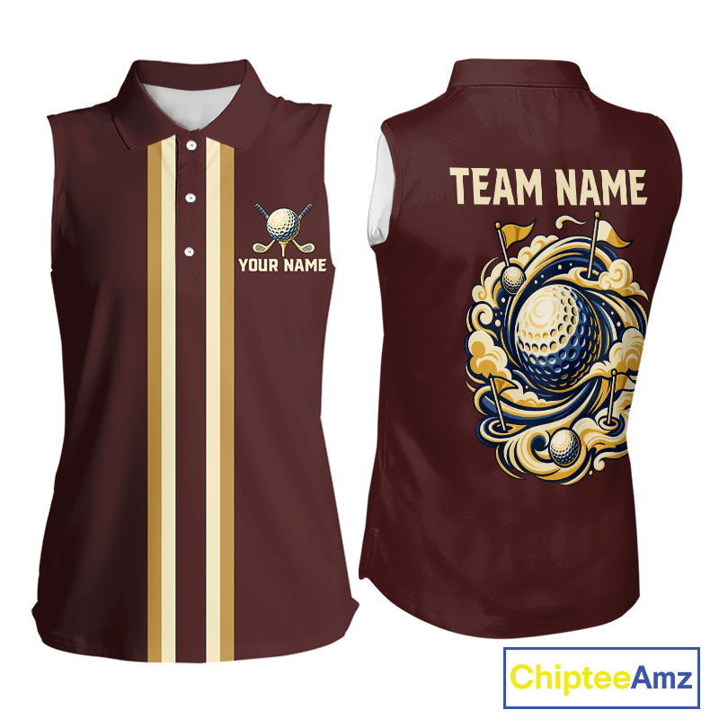 Personalized Sleeveless Golf Polo Shirt Retro Design Custom Name Team Golf Shirt, Golfing Gift