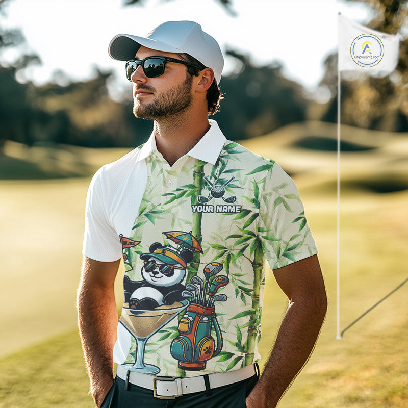 Funny Tropical Bamboo Panda Bear Apparel, Custom Name Performance Golf Jersey