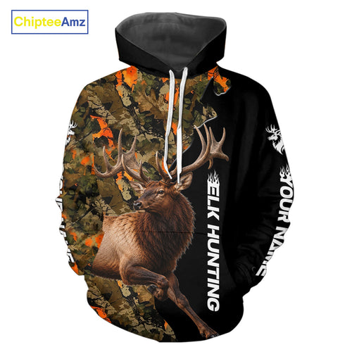 Elk Buck Hunting Shirt Custom Blaze Orange Camo Outdoor Sports Apparel