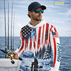 American Flag Ice Fishing Jersey Long Sleeve Shirt, Patriotic USA Winter Hooded Fishing Shirt