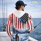 American Flag Ice Fishing Jersey Long Sleeve Shirt, Patriotic USA Winter Hooded Fishing Shirt