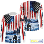 American Flag Ice Fishing Jersey Long Sleeve Shirt, Patriotic USA Winter Fishing Shirt