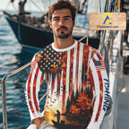 American Flag Autumn Fishing Jersey Long Sleeve Shirt, Patriotic USA Autumn Fishing Shirt