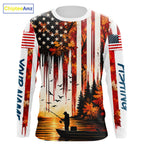American Flag Autumn Fishing Jersey Long Sleeve Shirt, Patriotic USA Autumn Fishing Shirt