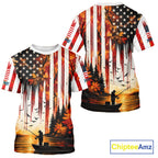 American Flag Autumn Fishing Jersey Short Sleeve Shirt, Patriotic USA Autumn Fishing Shirt
