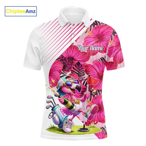 Custom Flamingo Funny Golf Polo Shirt – Personalized Tropical Flower Design