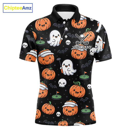 Halloween Pumpkin Ghost Golf Polo Shirt Custom Name Personalized Golf Team Jersey