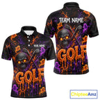 Personalized Halloween Golf Shirt, Custom Name Spooky Golf Skull Shirt Apparel Gifts For Golfer