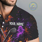 Personalized Halloween Golf Shirt, Custom Name Spooky Golf Skull Shirt Apparel Gifts For Golfer
