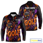 Personalized Halloween Golf Shirt, Custom Name Spooky Golf Skull Shirt Apparel Gifts For Golfer