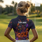 Personalized Halloween Golf Shirt, Custom Name Spooky Golf Skull Shirt Apparel Gifts For Golfer