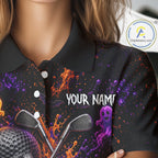 Personalized Halloween Golf Shirt, Custom Name Spooky Golf Skull Shirt Apparel Gifts For Golfer