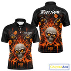 Personalized Spooky Halloween Golf Polo Shirt, Orange Pumpkin Skull Dripping Slime Apparel