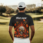 Personalized Spooky Halloween Golf Polo Shirt, Orange Pumpkin Skull Dripping Slime Apparel