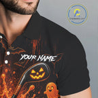 Personalized Spooky Halloween Golf Polo Shirt, Orange Pumpkin Skull Dripping Slime Apparel