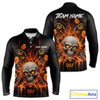 Personalized Spooky Halloween Golf Polo Shirt, Orange Pumpkin Skull Dripping Slime Apparel