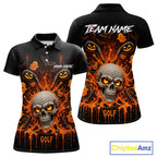 Personalized Spooky Halloween Golf Polo Shirt, Orange Pumpkin Skull Dripping Slime Apparel