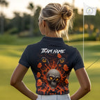 Personalized Spooky Halloween Golf Polo Shirt, Orange Pumpkin Skull Dripping Slime Apparel