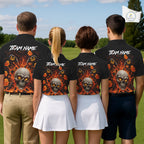 Personalized Spooky Halloween Golf Polo Shirt, Orange Pumpkin Skull Dripping Slime Apparel