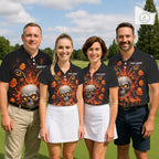 Personalized Spooky Halloween Golf Polo Shirt, Orange Pumpkin Skull Dripping Slime Apparel