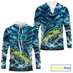 Custom Mahi Mahi Fishing Jersey With Name, Dorado Hooded Long Sleeve Tournament Shirt