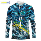 Custom Mahi Mahi Fishing Jersey With Name, Dorado Hooded Long Sleeve Tournament Shirt